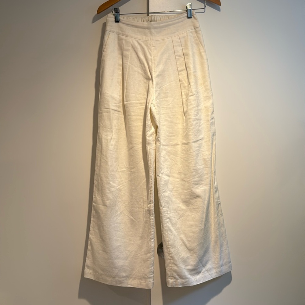 Abercrombie & Fitch Pleated White Linen High Waist Wide Leg Lined Pants Sz XS